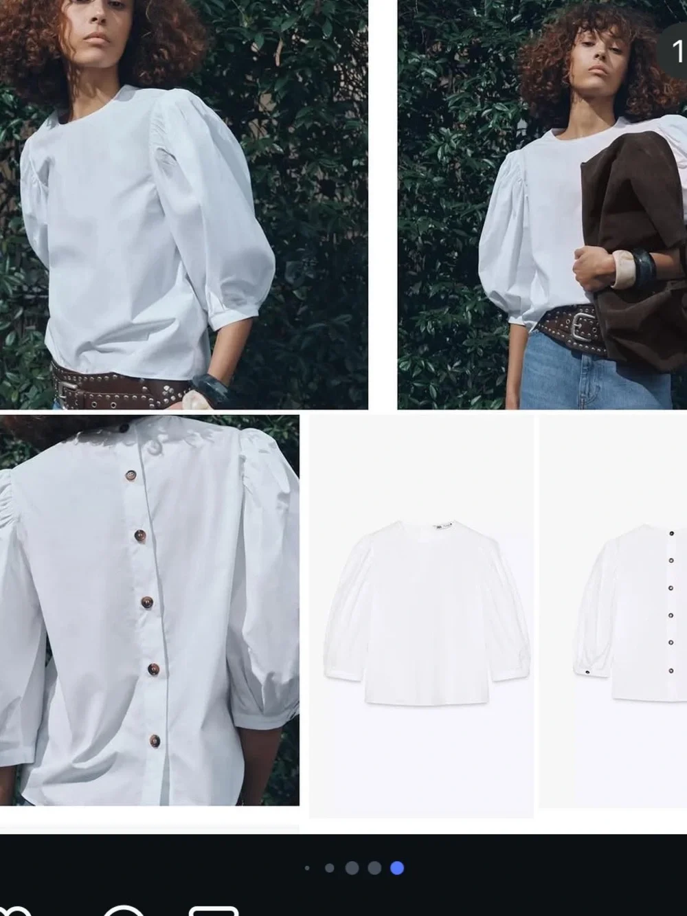Zara White Puff-Sleeve Button-Back Blouse